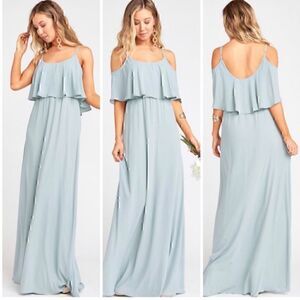 NWT Show Me Your Mumu Caitlin Ruffle Maxi Dress Silver Sage Crisp  XS